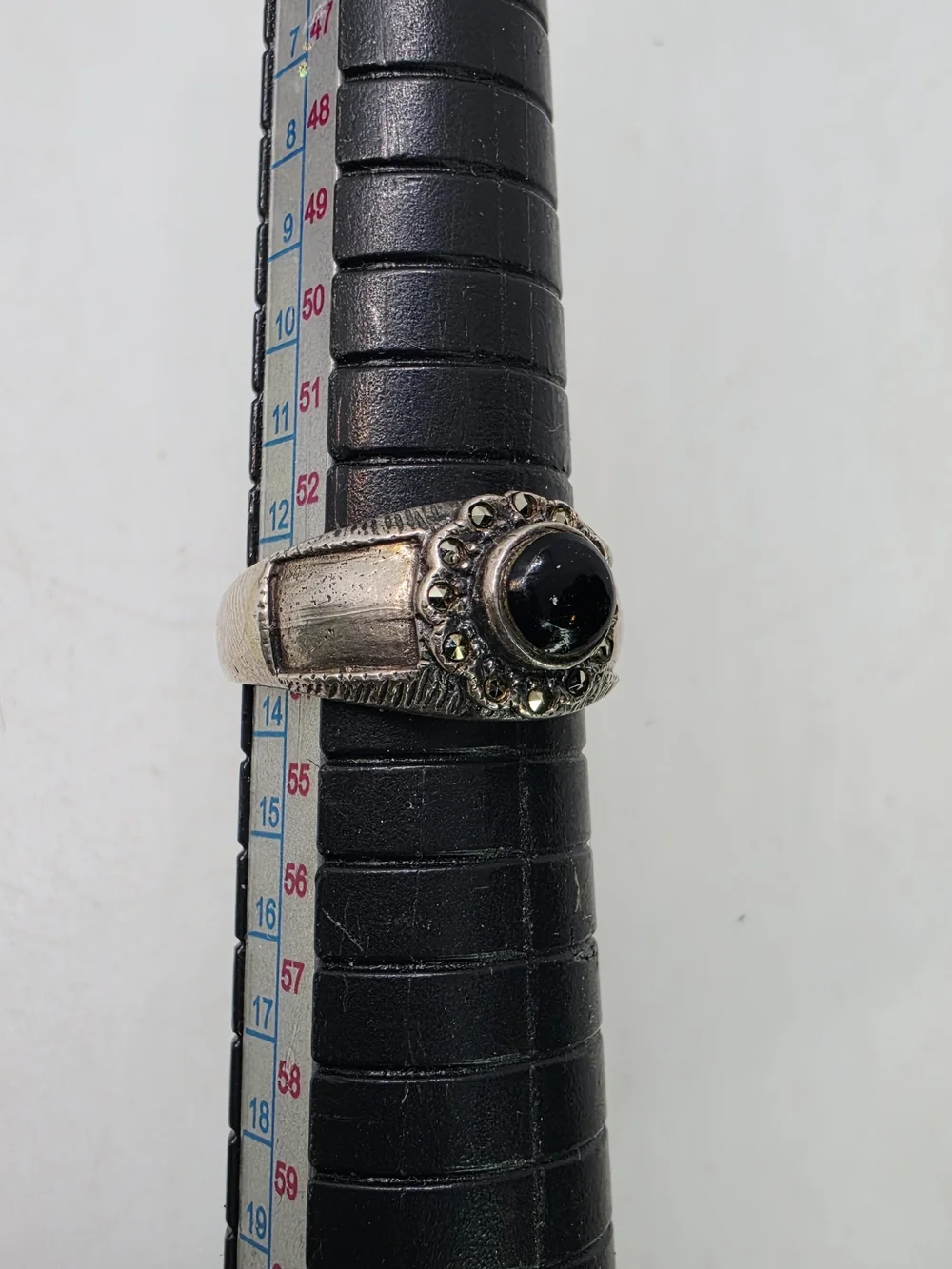 Vintage Black Onyx Marcasite Halo Sterling Silver 925 Western Ring Sz 7
